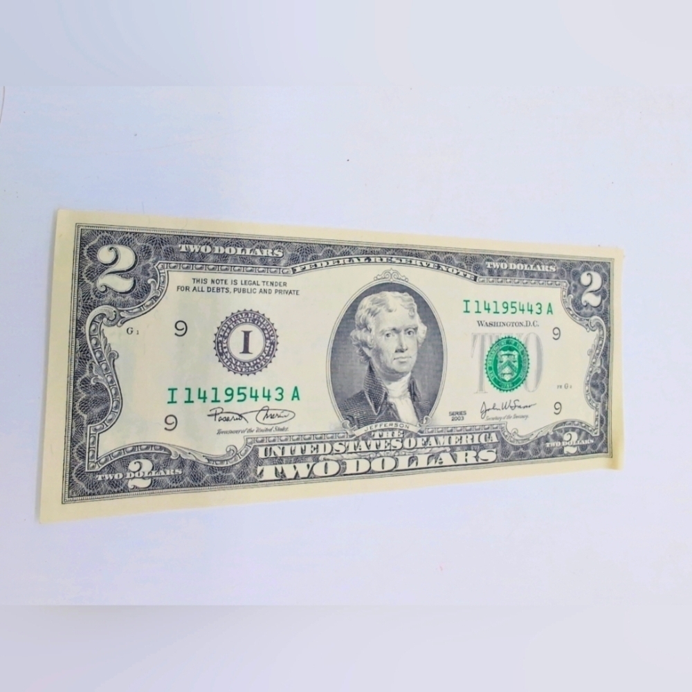 Two Dollar Bill with Green Seal United States 2003 Series I 14195443 A